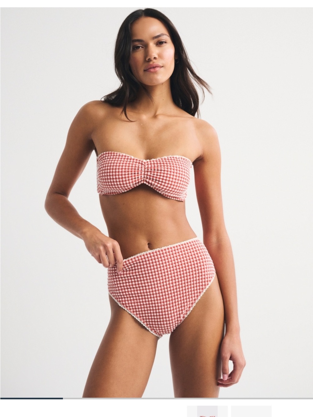 Abercrombie & Fitch Red Gingham Strapless Twist-Front Bikini